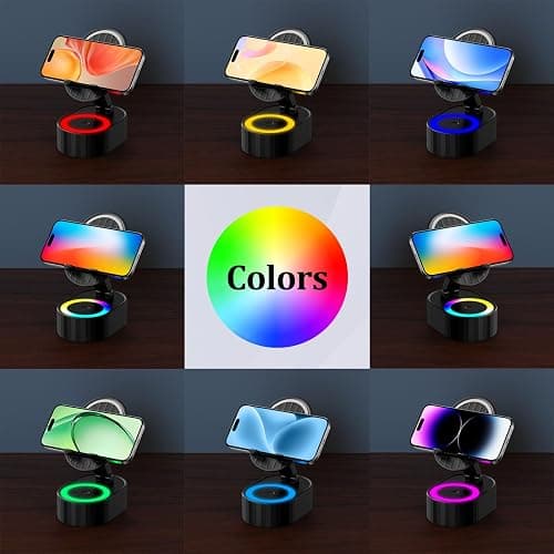 AKLLCCR Wireless Induction Audio Bluetooth Speaker 5in1 Phone Holder Emergency Rechargeable (3000mAh) with Colorful Ambient Light 300° Foldable for Tablet iPhone Android, Gifts for Men Women (Black) thumbnail 9