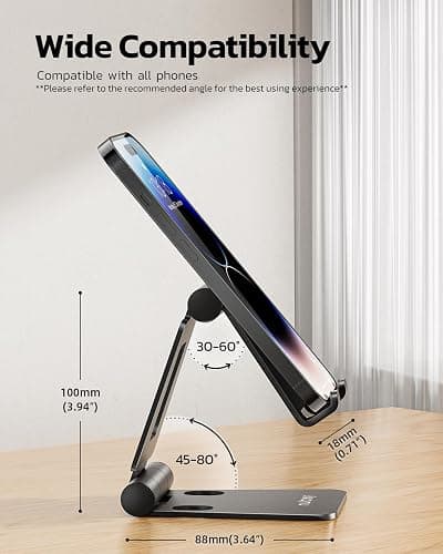 Nulaxy Dual Folding Cell Phone Stand, Fully Adjustable Foldable Desktop Phone Holder Cradle Dock Compatible with iPhone 17 16 15 14 13 12 11 Pro Max Xs Xr X 8, Nintendo Switch, All Phones thumbnail 4