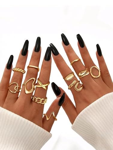 THUNARAZ 12 PCS Stackable Gold Rings for Women Adjustable Open Chunky Rings,14K Gold Plated Twisted Round Signet Rings for Gift thumbnail 8