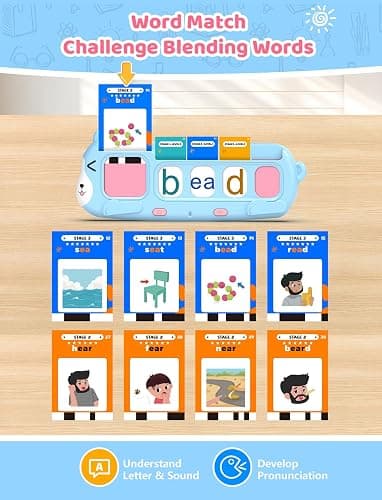 QuTZ Phonics Learning Toy for Preschool Kids – Talking Flash Cards with Sound Machine, Word Blending & Math Games – Educational Reading & Counting Activity Set 4-8 thumbnail 4