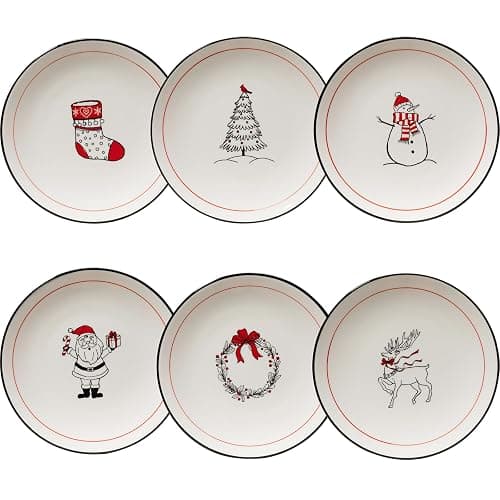 LEHAHA Ceramic Christmas Plates, 6 inch Porcelain Holiday Round Appetizer Plates, Set of 6 Plates for Kitchen, Great for Dessert,Appetizer,Cake. Dishwasher and Microwave Safe thumbnail 4