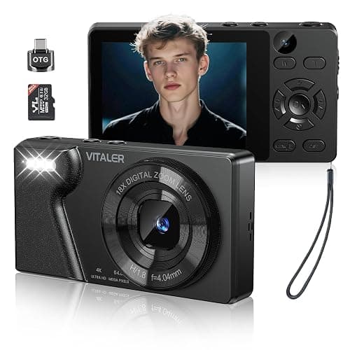 Vitaler Digital Camera with Front Rear Lens, Autofocus 64MP 4K Camera for Photography with 32GB Card, Portable Compact Point and Shoot Camera for Teens Adult Beginner with Metal Shell, 2000mAh Battery - Image 1
