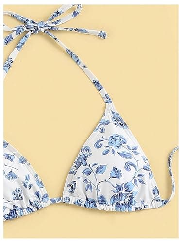 SHENHE Women's 3 Piece Floral Bikini Set with Wrap Coverup Halter Triangle Swimsuits thumbnail 3