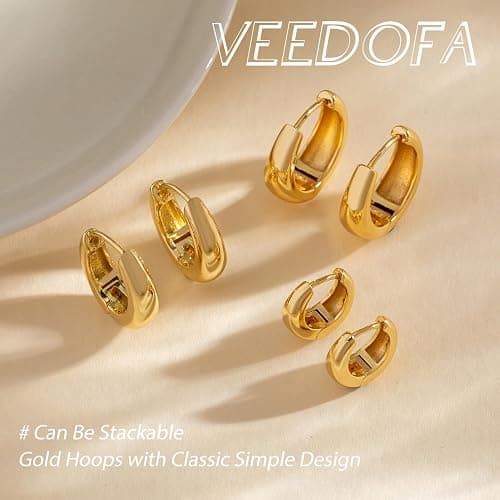Small Hoop Earrings Set for Women,Trendy 14K Gold Plated Sterling Silver Small Chunky Hoops Earrings for Multiple Piercing Jewelry Gift thumbnail 5