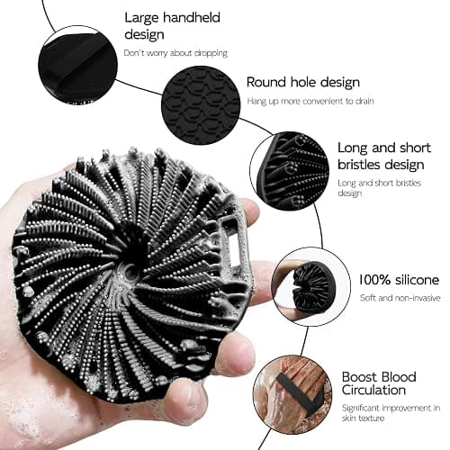 3 PCS Silicone Bath Brush Set,Back Scrubber & Body Brush & Face Brush Set, Super-Exfoliating & Lathering Body Scrubber, Shower Brush, Face Scrubber Combination for HomeBathroom Hotel Travel.(Black) thumbnail 8