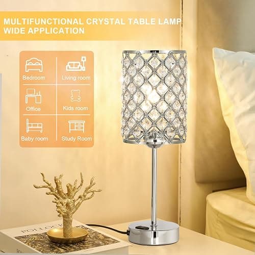 Hong-in Crystal Table Lamp, Crystal Lamp Touch Control with USB-C USB-A Charging Ports & AC Outlets, 3 Way Dimmable Bedside Lamp-Nightstand Lamp Modern Light for Bedroom, Living Room, Bulb Included thumbnail 7