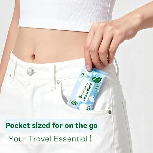 Dorahoney 100% Cotton Travel Wipes for Sensitive Skin, 99% Purified Water Hypoallergenic Mini Wet Wipes, Unscented Pocket Wipes Travel Essentials, 56 Count (8 Packs of 7) thumbnail 2