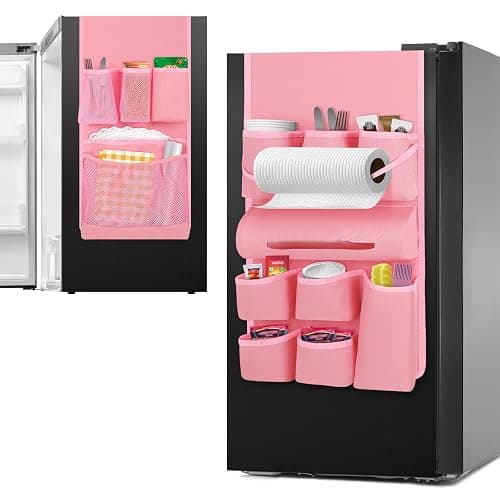 Weysat Mini Fridge Organizer with 14 Pocket Dorm Essential Dust Cover for Household Refrigerator Mini Fridge Hanging Caddy Organizer Storage Bag for Kitchen Dorm Office Home School(Classic,Pink) - Image 1