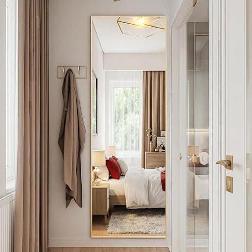 Sweetcrispy 56"x15" Full Length Mirror, Standing Full Body Mirror, Gold | Aluminum Alloy Thin Frame, Floor or Standing, Suitable for Bedroom, Living Room, Cloakroom thumbnail 7