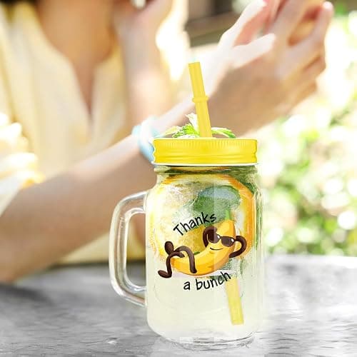 Mifoci 12 Pcs Funny Graduation Appreciation Gifts Bulk, 16 oz Cute Fruit Pun Mason Jar Drinking Glasses with Handles Lids Straws, Inspirational Thank You Gift for Employee Coworker Teacher Staff Nurse thumbnail 5