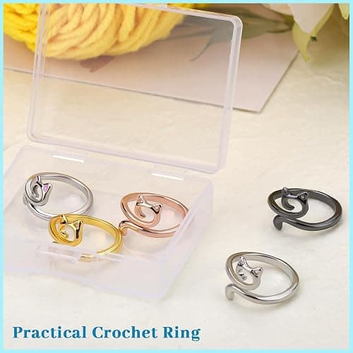 FOUSNOW 5 Pcs Crochet Ring, Adjustable Crochet Tension Rings, Yarn Ring for Finger Knitting Loop Accessories Tools, Yarn Rings for Women Mother Grandma thumbnail 4
