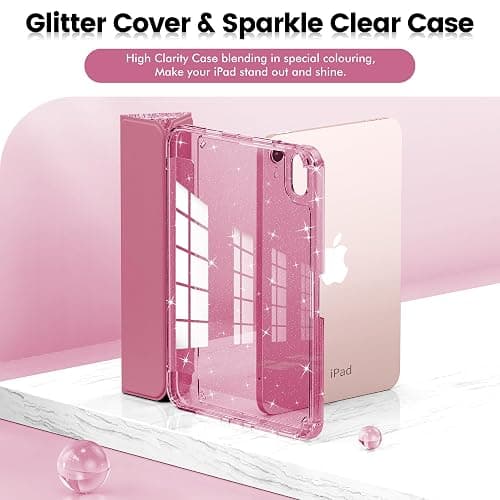 INFILAND for iPad mini 7 Case (A17 Pro), iPad mini 6 Case, iPad mini 7th/6th Generation Case 2024/2021 8.3 Inch, Glitter Cute Protective Clear Cover with Pencil Holder for Kids Girls, Pink thumbnail 4