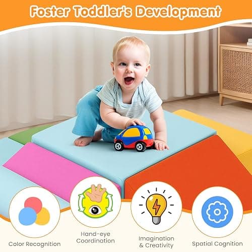 Climbing Toys for Toddlers 1-3 Inside, 7PCS Foam Baby Climbing Blocks Soft Play Set for Toddlers 1-3, Corner Toddler Climbing Toys Indoor Baby Climbing Gym for Toddler Climbing Crawling and Sliding thumbnail 4