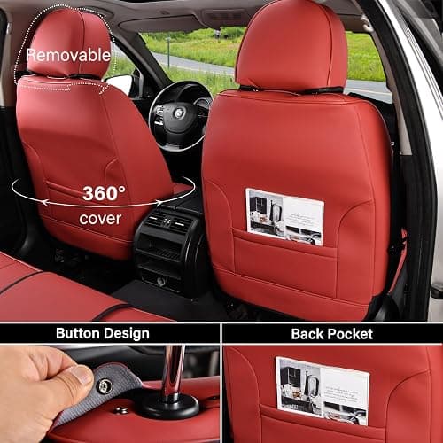 Coverado Car Seat Covers Full Set, Seat Covers for Cars, Red Car Seat Covers Front Seats and Back Car Seat Protector Waterproof, Leather Car Seat Cushion Universal Fit for Most s thumbnail 6