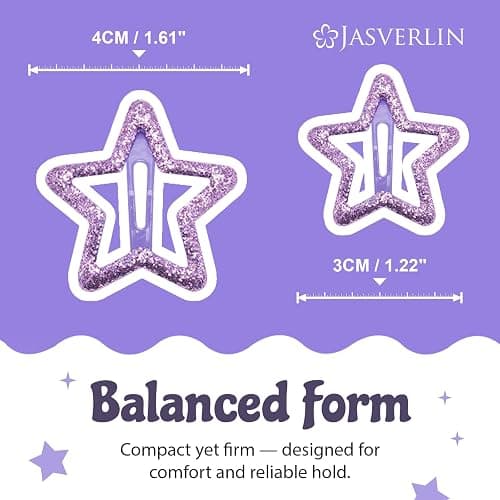 JASVERLIN 36 Pcs Star Hair Clips, Y2k Cute Snap Barrettes for Women Thin Thick Hair, Colorful Kawaii Girls Rave Accessories Glitter Non Slip Metal Hairclips Assorted Sizes (Purple) thumbnail 7