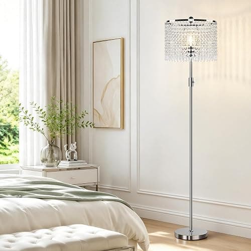 Yemela 【Upgraded】 Dimmable Crystal Floor Lamps for Living Room, 1000LM LED Bulb Included, Standing Lamp with Knob Switch, Tall Silver Modern Floor Lamp for Bedroom Nursery Office Reading thumbnail 9