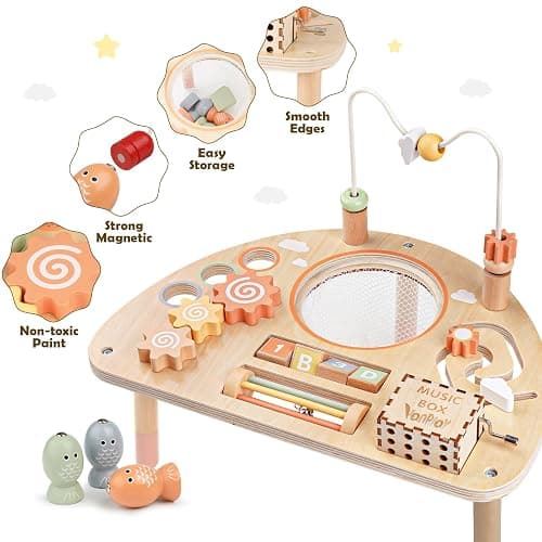 Activity Table for 1 Year Old, Montessori Toys for 1 2 Year Old Girls Boy Gifts, 8 in 1 Wooden Sensory Play Table for Toddler 1-3, Learning Toys for Baby 12-18 Months 1st Christmas Birthday Gifts thumbnail 5