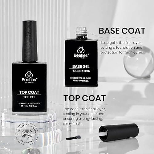 Beetles 4 Pcs 15ml Gel Top Coat and Base Coat Set with Nail Dehydrator and Primer Professional Nail Prep Acid-Free & Hema-Free Dehydrate Bond Primer Set for Acrylic & Gel Nail Polish Nail Gifts thumbnail 9