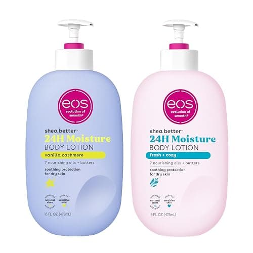 Bundle of eos Shea Better Body Lotion- Vanilla Cashmere + Fresh & Cozy, 24-Hour Moisture Skin Care, Lightweight & Non-Greasy, Made with Natural Shea, Vegan, 16 fl oz - Image 1