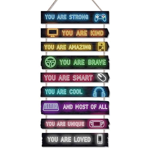 Game Room Decor for Boys, 9-Piece Gaming Wall Art with Inspirational Quotes, Gamer Themed Wooden Signs for Kids Bedroom, Video Game Playroom & Boys Room Wall Decor - Image 1