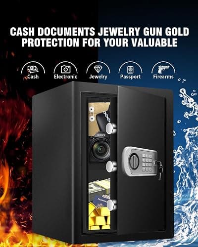 2.4 Cub Home Use Safe Box Fireproof Waterproof, Fire Proof Safe with Digital Keypad Sensor Light Key for Hotel Office Money Documents thumbnail 3