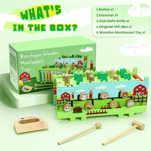 Bsrvtoyer Wooden Baby Activity Cube Montessori Toys for 12+ Months Boys Girls | Hammering Pounding Toys with Abacus, Educational Toddler Activities Toys with Xylophone (Crocodile) thumbnail 8