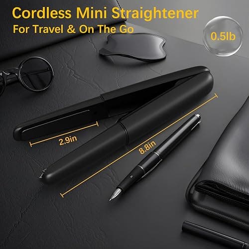 Cordless Hair Straightener Curler 2 in 1 Ceramic Flat Iron Mini Portable Fast Heating 30s 4500mAh Battery 4 Temp Adjustments LCD Display USB Rechargeable for Women Men with Pouch (Black) thumbnail 7