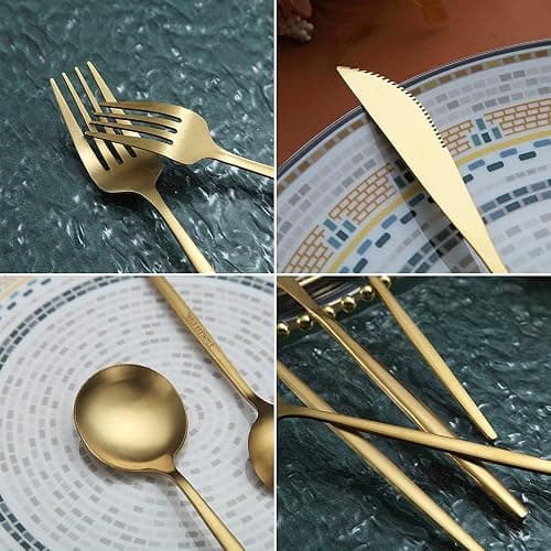 Matte Gold Silverware Set 40 Pieces, Stainless Steel Golden Flatware Set, Titanium Plating Cutlery Set, Matte Gold Utensil Sets, Service Set for 8 (Matte Golden) thumbnail 7