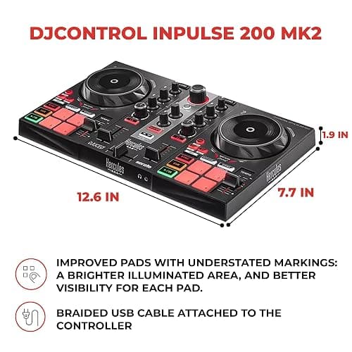 Hercules DJControl Inpulse 200 MK2 2-Channel DJ Controller Bundle with Case, TRS-to-RCA Breakout Cable, and Austin Bazaar Polishing Cloth thumbnail 7