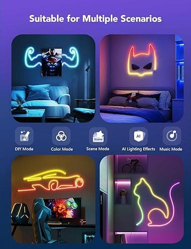 Govee Neon Rope Light 2, 5m RGBIC Neon LED Strip Lights with Shape Mapping, Work with Matter, Alexa and Google Assistant, LED Rope for Wall Decor - 5m thumbnail 6