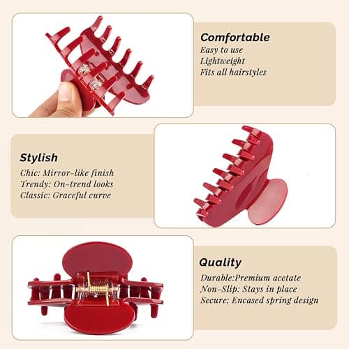 MAORULU Medium Cute Acetate Hair Claw Clip for Women Girls, 3 Inch Cherry Red Claw Clips for Thin & Medium Thick Hair, Durable French Banana Clip with Gift Box, Celluloid Accessories thumbnail 9