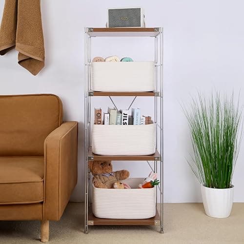 MiniArk Large Storage Baskets for Organizing, Closet Shelf Baskets for Clothes Blanket Towels, Baby Nursery, Toy Bins Box, Woven Rope Baskets, 17 x 13 x 7.5”, 4 Packs Off White thumbnail 4