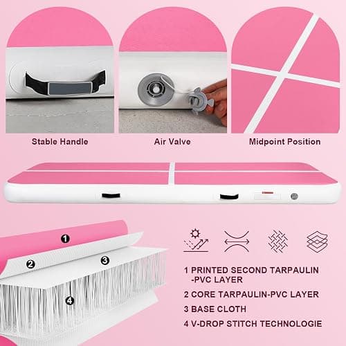 BCGA Inflatable Gymnastics Mat Air Tumble Track Tumbling Mats with Pump | 10ft/13ft/16ft/20ft Gymnastics Air Tumble Mat 4/8 inches Thick for Home/Training/Cheerleading/Yoga/Water Outdoor Indoor Gym thumbnail 3