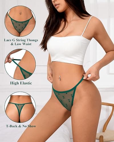 J-pone Lace Thongs for Women G String Thongs for Women T-back Thong Underwear Low Waist Breathable Womens Panties 12Pack thumbnail 4