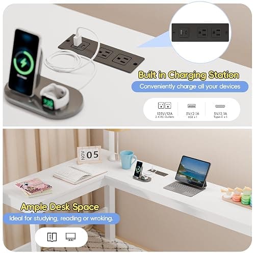 Xilingol Twin Loft Bed with Stairs and Desk, Solid Wooden Loft Bed, Heavy Duty Loft Bed with L-Shape Desk, LED Light Strips, Charging Station, Storage Cabinets, Extra-High Guardrails for Kids, Teens thumbnail 5