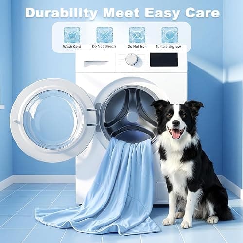 ZOMISIA Cooling Blanket for Large Dogs - Dog Cooling Mat with Breathable Air-Core Fill, Lightweight Cold Blanket Throw, Soft Bed Cover Washable for Summer, Blue, 40"x50" thumbnail 6