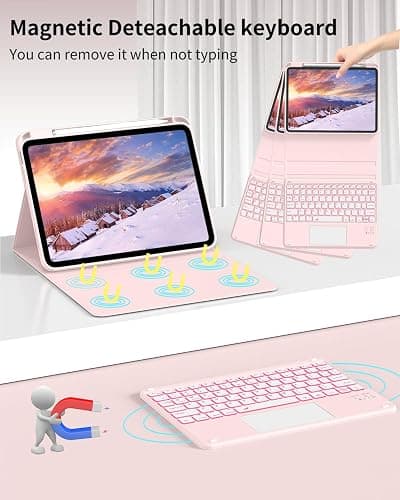 ZKTUYU for iPad (A16) 11th 10th Generation Case with Keyboard, 7-Colors Backlit, Folio Cover with Pencil Holder, Multi-Touch Trackpad, Detachable Keyboard for iPad 11/10.9-inch 2025/2022 (Baby Pink) thumbnail 3