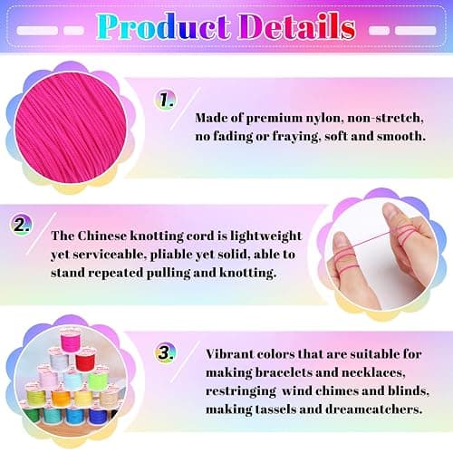 Nylon String for Bracelets, Cridoz 20 Rolls Chinese Knotting Cord Nylon Beading Thread for Kumihimo, Braided Bracelets, Beading, Necklaces, Macrame Craft, Wind Chime, Jewelry Making thumbnail 6