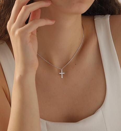 DEARM sliver Plated Cross Necklaces for Women, Dainty Gold Plated Cross Choker Necklace for Women Simple Small Pendant Neckalce Jewelry Gift thumbnail 3