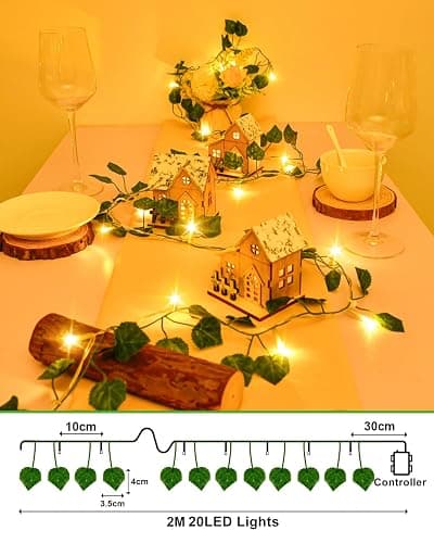 Dalugo Ivy Battery Fairy Lights, 2M 20LED Warm White Battery Operated Vine Fairy Lights with 6h Timer, IP65 Waterproof Artificial Ivy Leaf Garland with String Lights for Garden,Wedding,Home Wall Decor thumbnail 6