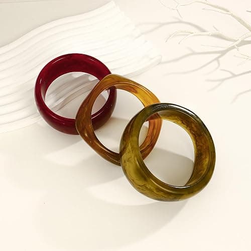 WOWORAMA 3pcs Colorful Resin Acrylic Bangle Bracelets Set for Women Wide Chunky Acrylic Bracelets Stackable Geometric Acetate Resin Bangles Stack Plastic Statement Bracelet thumbnail 6