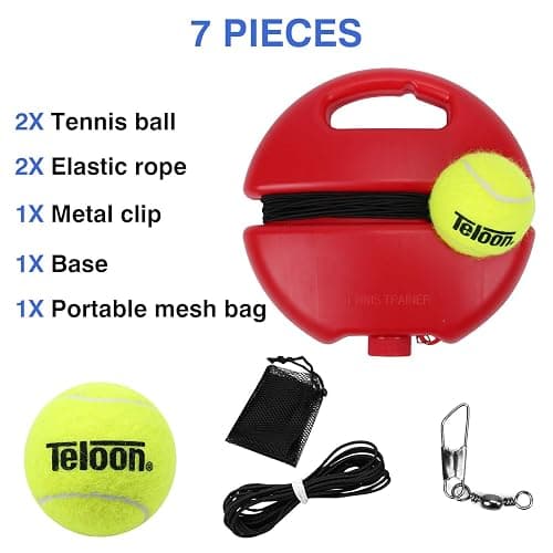 Teloon Solo Tennis Trainer Rebound Ball with String for Self Tennis Practice Training Tool for Adults or Kids Beginners with 2 String Balls Elastic and a Portable Mesh Bag thumbnail 7