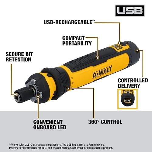 DEWALT Cordless Screwdriver, 4V USB Rechargeable Electric Screwdriver with 12 pcs Screwdriver Bit Set, LED Light, FLEXDRIVE Control, Compact, Ergonomic (DWHT66719) thumbnail 3