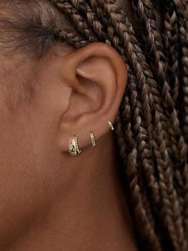 4Pairs Statement Gold Hoop Earrings for Women Trendy,Surgical Steel Gold Plated Hoop Hypoallergenic Earrings Set,Titanium Hoops Earring Stacks,CZ Cartilage Huggie Hoops Earring Gifts for Girlfriend thumbnail 4