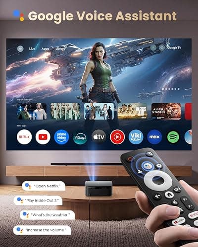 【Bundled with Google TV Stick/4K Supported】Smart Projector with WiFi & Bluetooth, Outdoor & Home TV Movie Projectors with Voice Control, Auto Focus & Keystone, Compatible with Netflix Proyector WiMiUS thumbnail 3