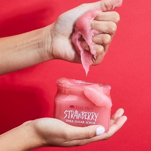 Tree Hut Shea Sugar Body Scrub Strawberry,18oz, With Single Fragrance-Free Makeup Remover Cleansing Towelettes thumbnail 3