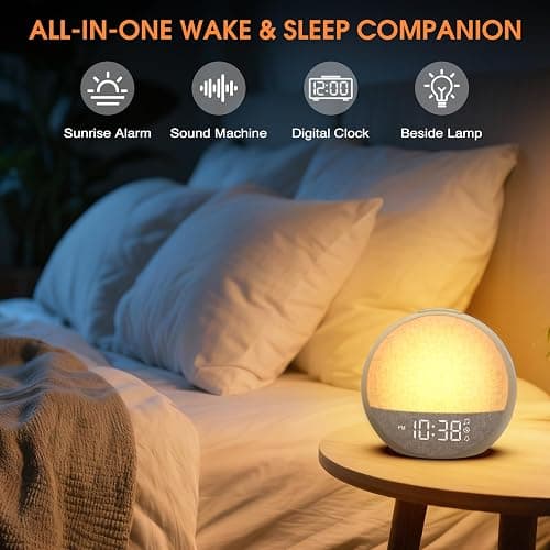 APUZOM Reveil Lumineux Simulateur d'Aube, Eveil Lumière Réveil Matin avec 7 Sonneries, 30 Sons Naturels, Minuteur, Snooze, Lampe de Chevet avec 11 Couleurs Veilleuse, Cadeaux pour Enfant Ado Adulte thumbnail 2