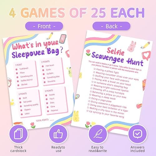 Mecholey Sleepover Party Supplies for Girls, 4Funny Girls Night Games Sleep Over Essentials for Slumber Party Supplies thumbnail 4
