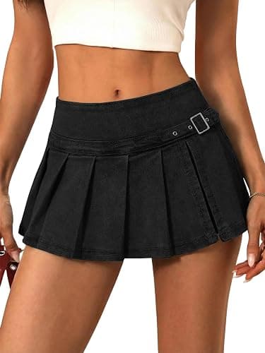 EMMIOL Denim Mini Skirt for Women - Mid Waisted Stretch Side Zipper Skort Y2k Casual Jean Skirts with Shorts Underneath - Image 1