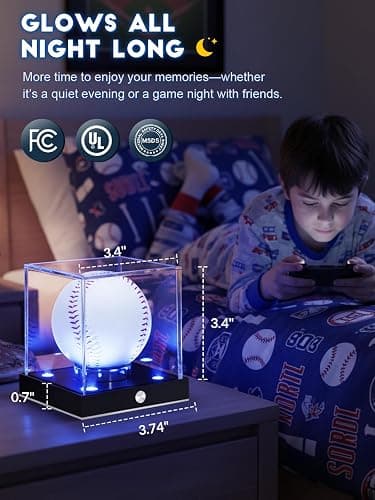 JupDec Baseball Display Case Led, Clear Cube Baseball Holder with Memory Function, Autograph Stand Box for Single Ball with 10 Color Light Up, Ideal Gift for Collector & Sports Fans, Silvery, 1 Pack thumbnail 2